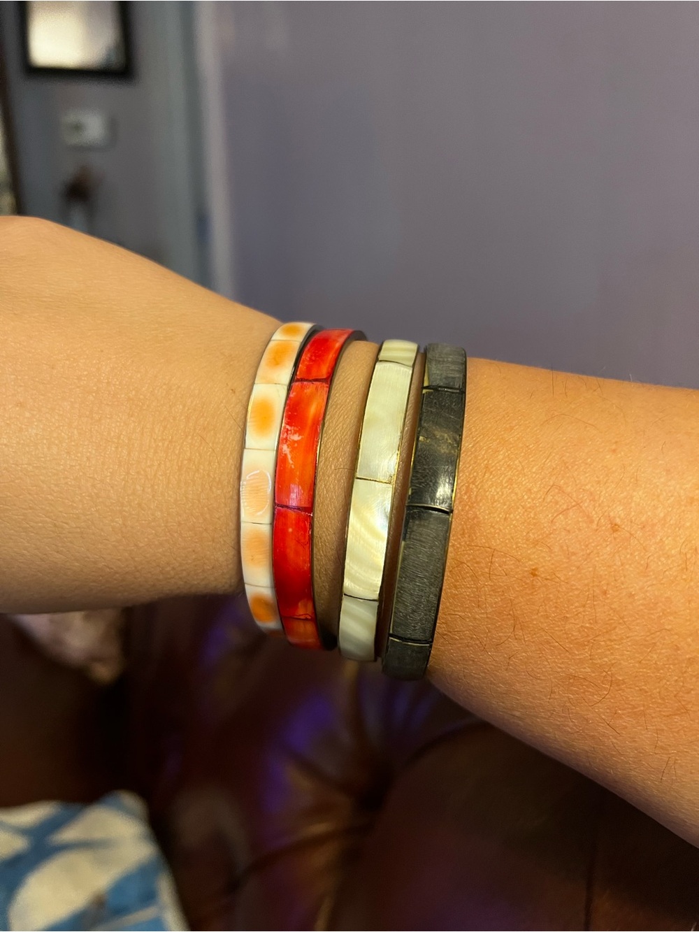 Vintage Four-Stack Inlay Bangle Set in Orange, Coral Cream & Black